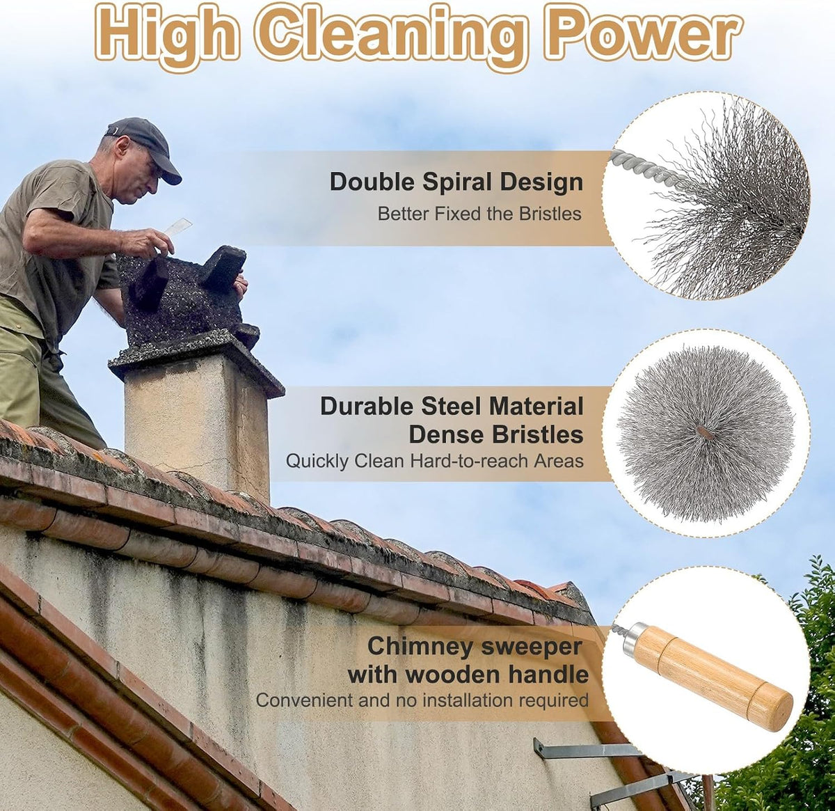 ya 26 10.21 baidi 2 Pcs 18 Tent Wood Burning Stove Pipe Cleaning Brush for Fireplace (3.5 Dia)