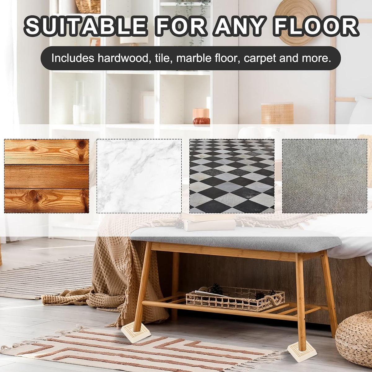 ya 26 10.21 baidi 1.5x1.5 Caster C, 12 Pcs Rubber Non-Slip Square Furniture Feet, White