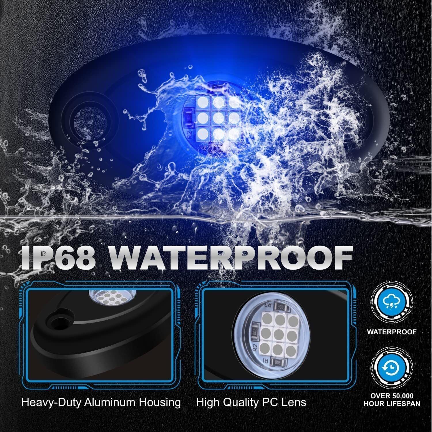 ya 7 8.24 baidi Blue LED Po for DS Rock Bottom Neon Wheel Lights Waterproof for Jeep Wrangler JK JL