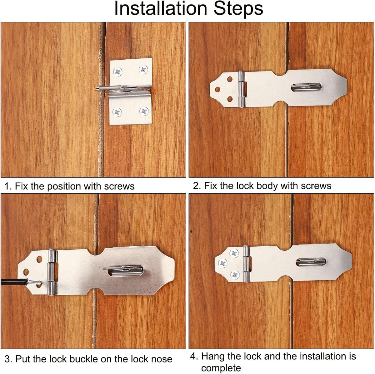 ya 26 10.21 baidi 6 Pcs 4.3 Hasp Lock Latch Stainless Steel Packlock Clasp with Screw, Silver