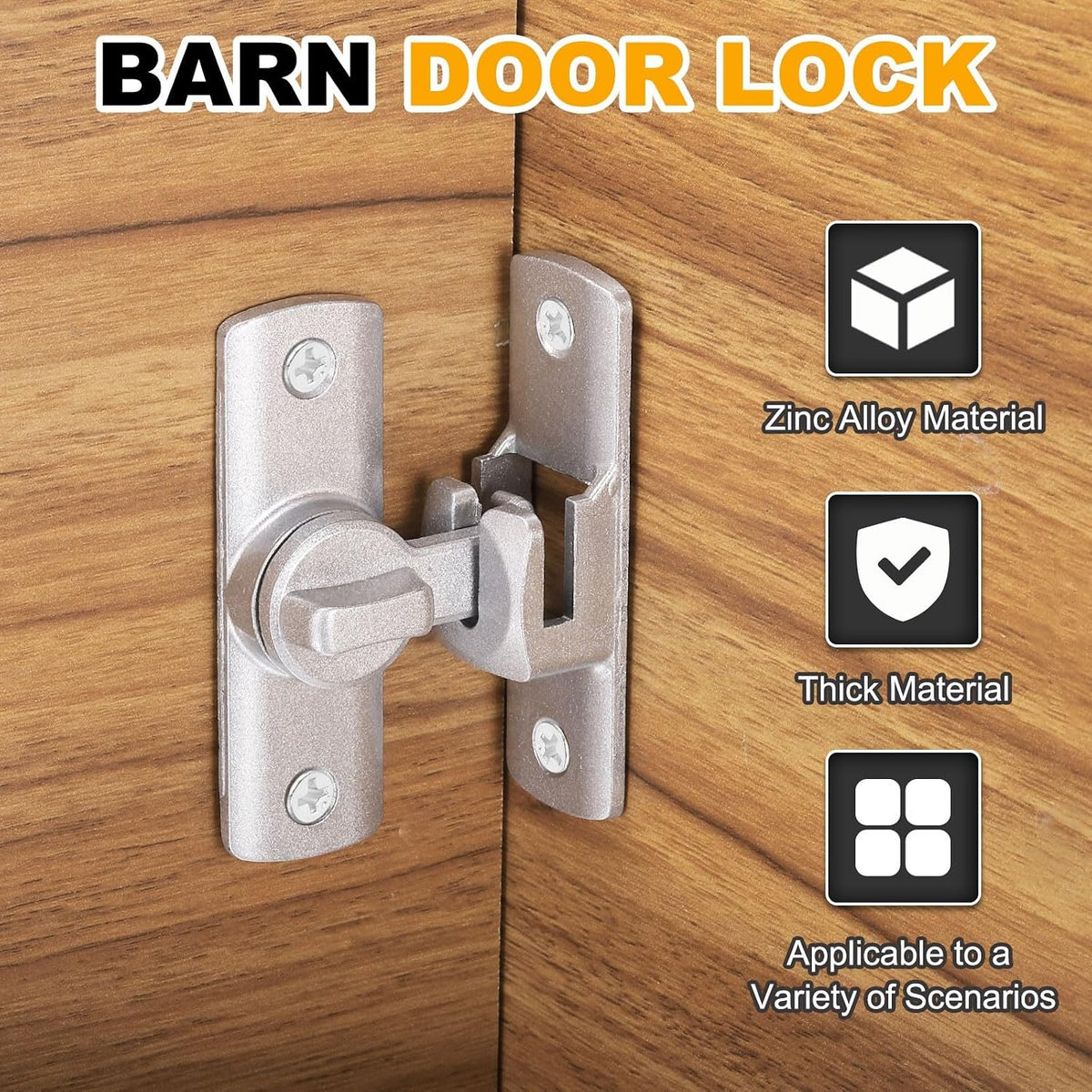 ya 26 10.21 baidi Barn Door Lock, 90/180 De Security Flip Sliding Door Latch, Silver