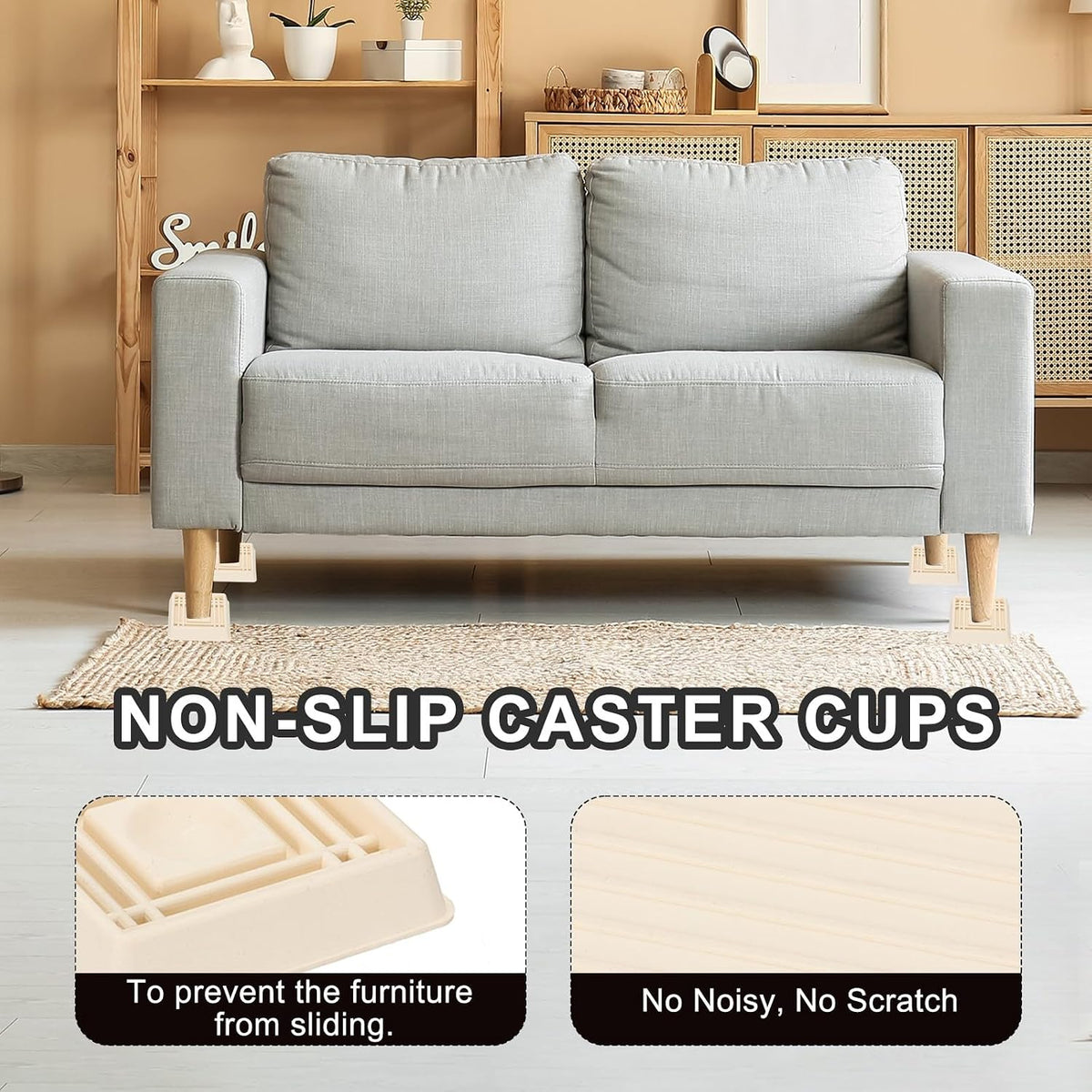 ya 26 10.21 baidi 1.5x1.5 Caster C, 12 Pcs Rubber Non-Slip Square Furniture Feet, White