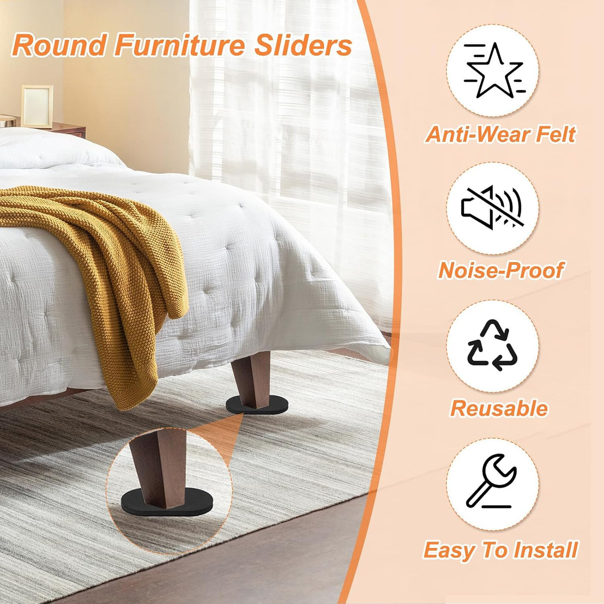 ya 26 10.21 baidi 3 1/2 Furniture Sliders, 4 Pcs Furniture Sliders for Hardwood Floors, Brown