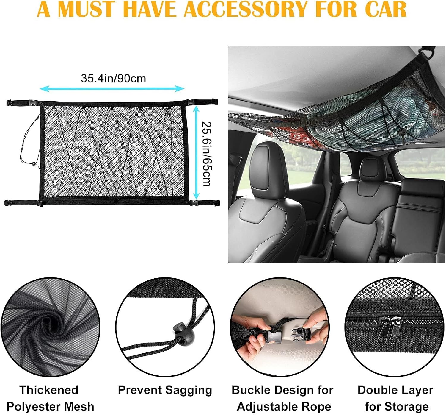 ya 2 8.15 Suitable for Ford Truck Accessories Ceiling Roof Cargo Net Double Layer Storage Bag