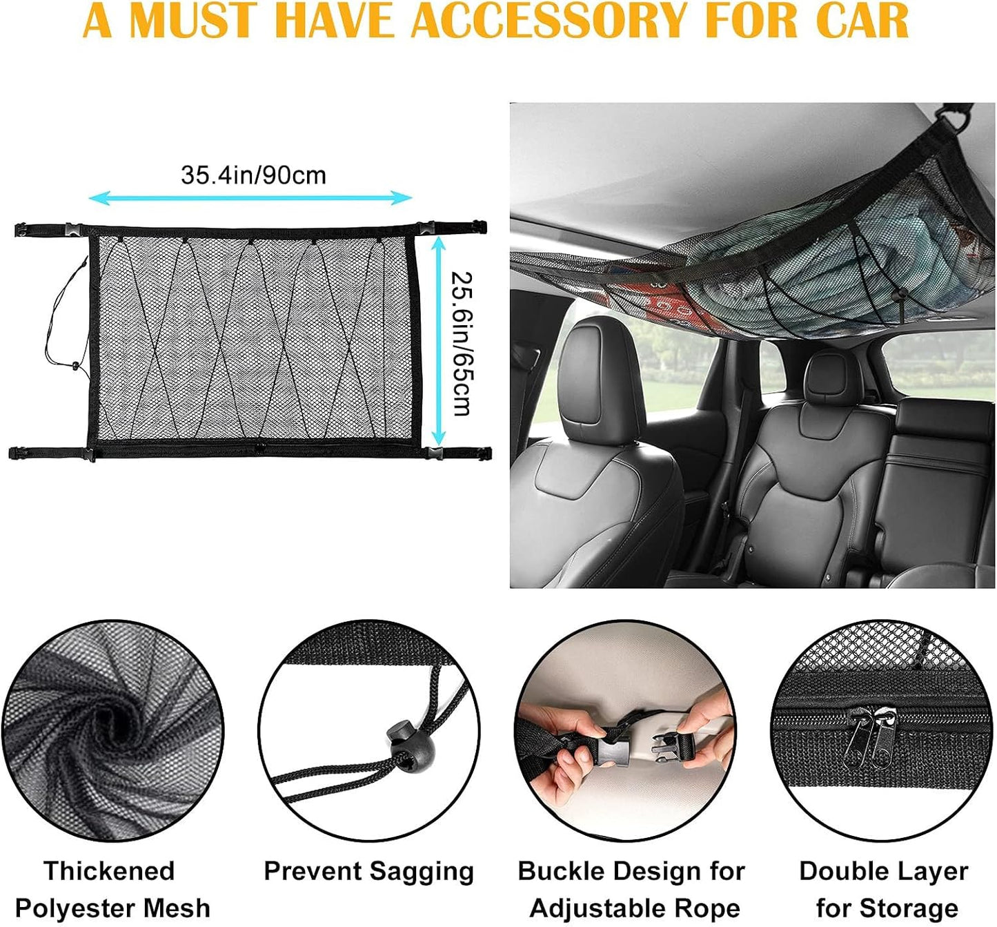 ya 2 8.15 for Dodge Accessory Double Layer Ceiling Roof Cargo Net Mesh Storage Bag Pocket