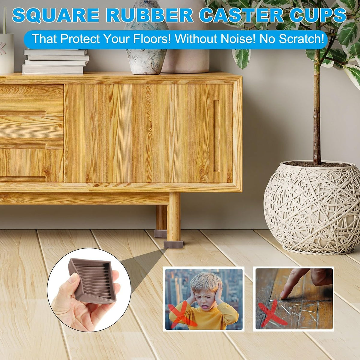 ya 26 10.21 baidi 4 Pack Square Rubber Furniture Pads 3x3 for Furniture Feet, Brown