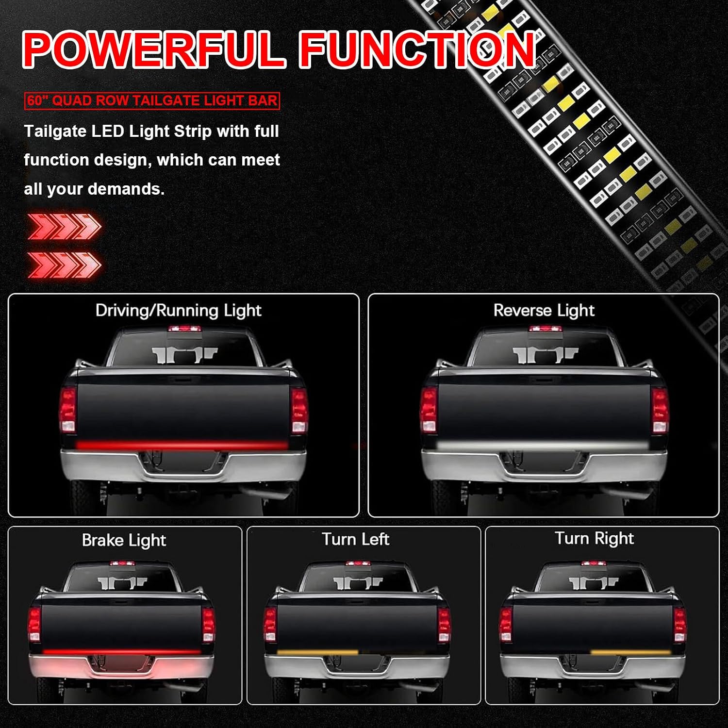 ya 4 8.24 baidi 624 LED Truck tailgate light bar reverse brake taillight signal light 60 * 4