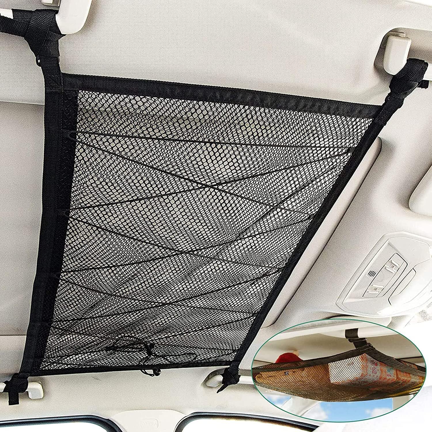 ya 2 8.15 for BMW Accessories Car Double Layer Roof Top Ceiling Cargo Net Pocket Mesh Bag