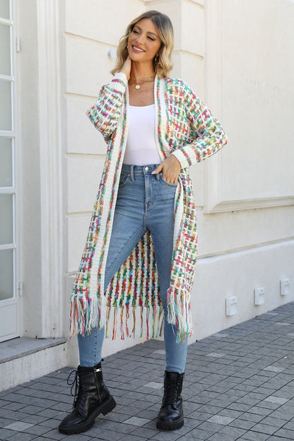 Multicolored Open Front Fringe Hem Cardigan - Create the impossible