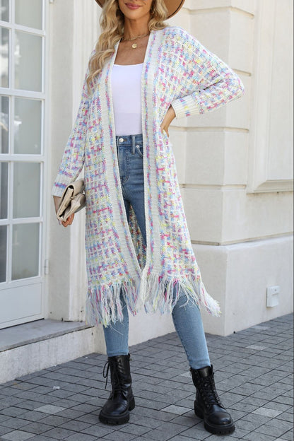 Multicolored Open Front Fringe Hem Cardigan - Create the impossible