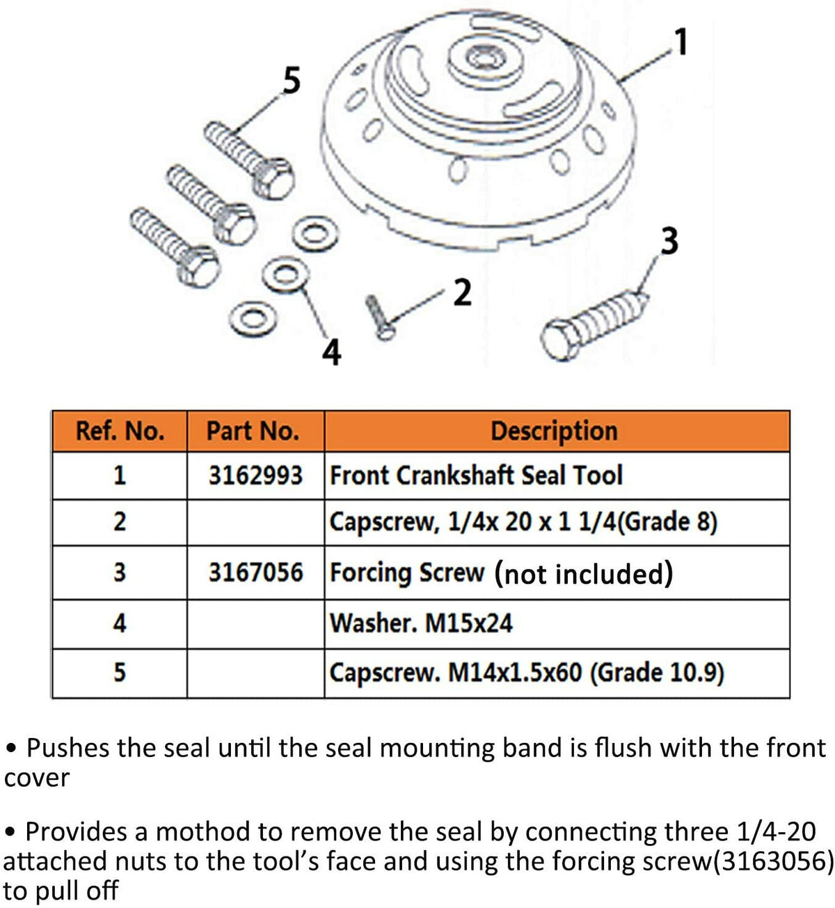 ya 11 10.28 For ISX &QSX 3162992 Front Crankshaft Seal Remover & Installer Tool n