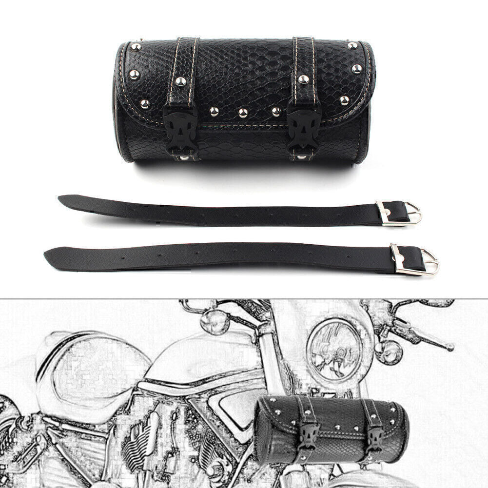 ya 11 6.5 Tool Bag Fork Handlebar Saddlebag Roll Barrel Pouch Universal Leather Motorcycle