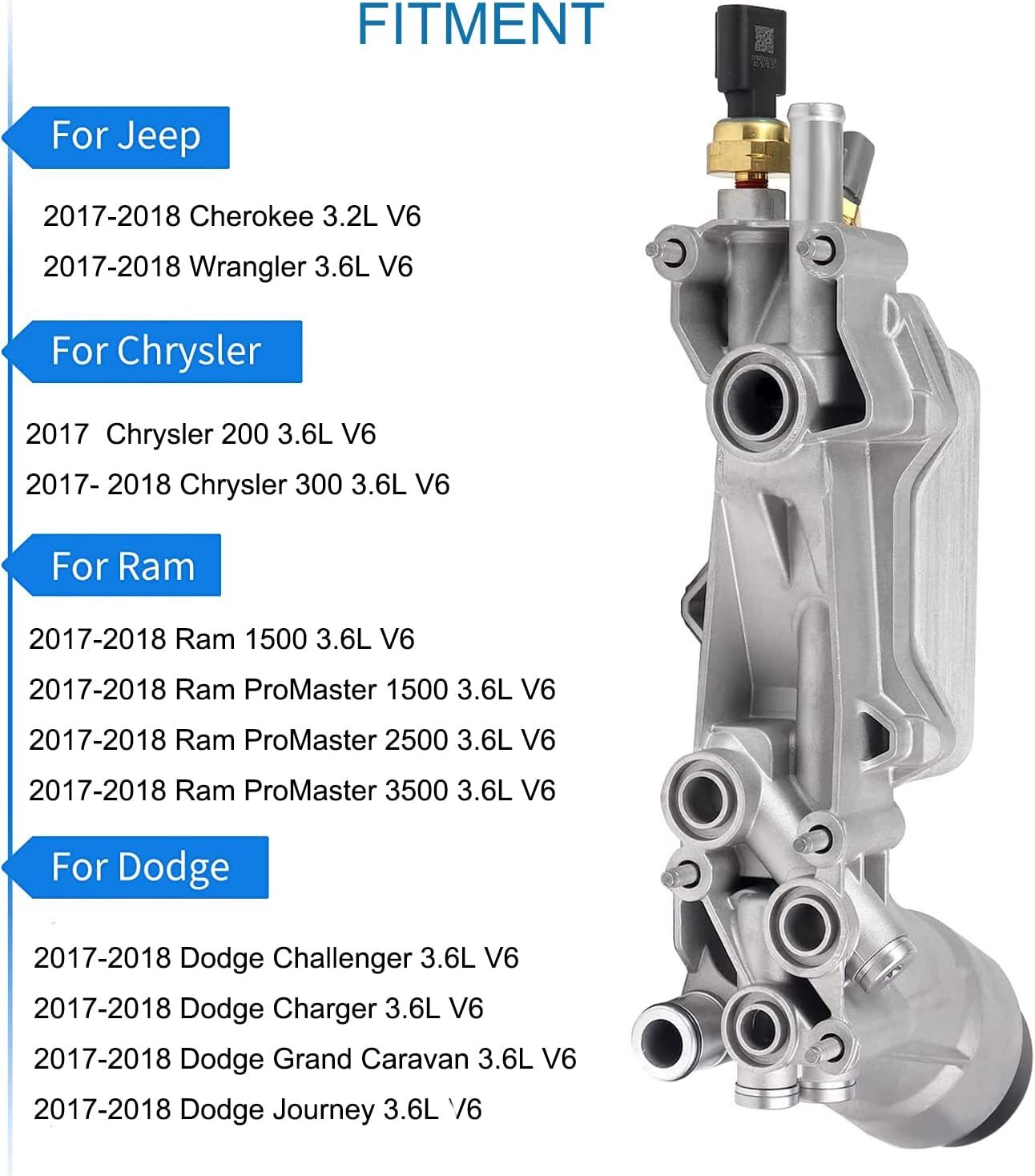 ya 5 8.7 For 2017-2018 for Dodge Grand Caravan Aluminum Oil Cooler&Oil Filter Housing Adapter