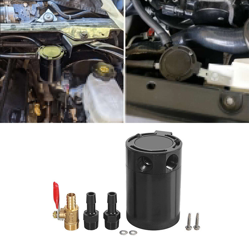 ya 27 7.2 Black Oil Catch Can Baffled 2Port Oil Catch Tank Reservoir Drain Valve Universal