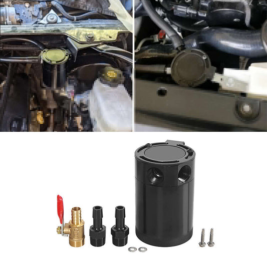 ya 27 7.2 Black Oil Catch Can Baffled 2Port Oil Catch Tank Reservoir Drain Valve Universal