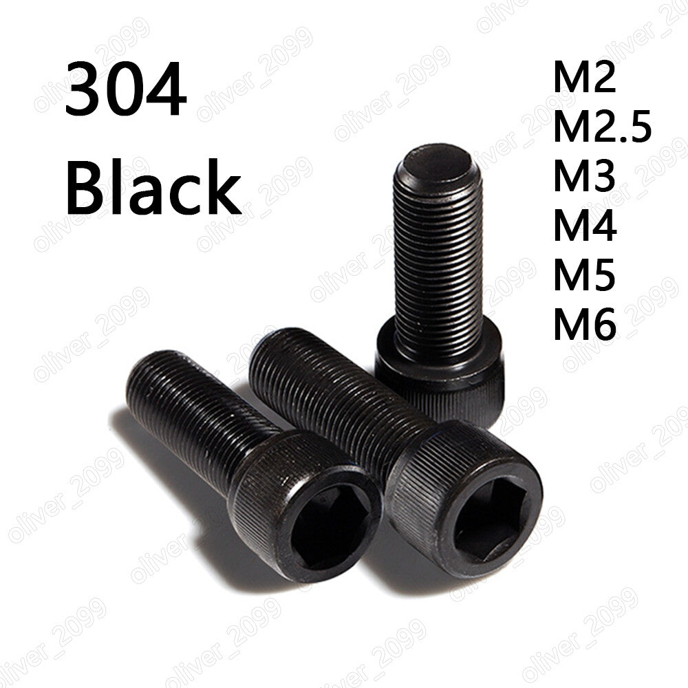 Black 304 Stainless Steel Hex Socket Bolts Cap Head Screws M2 M3 M4 M5 M6