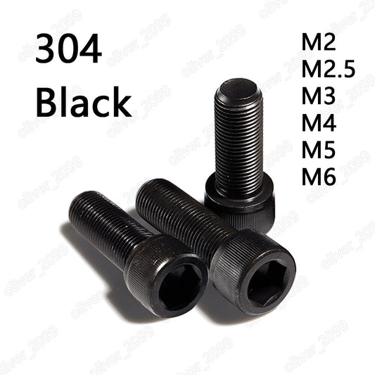Black 304 Stainless Steel Hex Socket Bolts Cap Head Screws M2 M3 M4 M5 M6