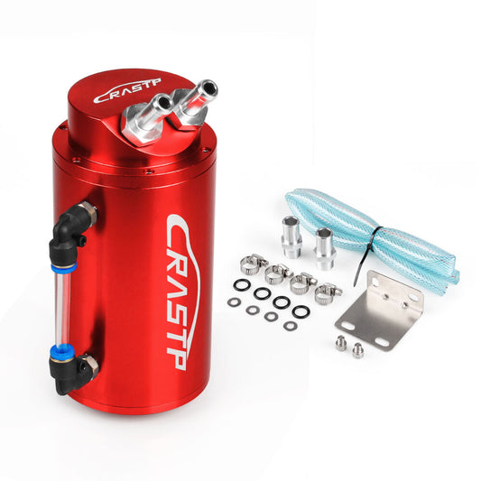 ya 27 6.21 Aluminum Red Round Car Engine Oil Catch Tank Can Reservoir Breather Kit