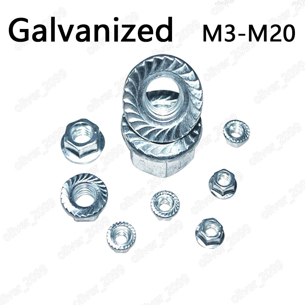 Galvanized Steel Hex Flange Nuts Serrated Lock Nut M3 M4 M5 M6 M8 M10 M12 M20