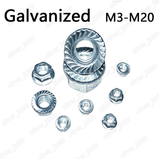 Galvanized Steel Hex Flange Nuts Serrated Lock Nut M3 M4 M5 M6 M8 M10 M12 M20