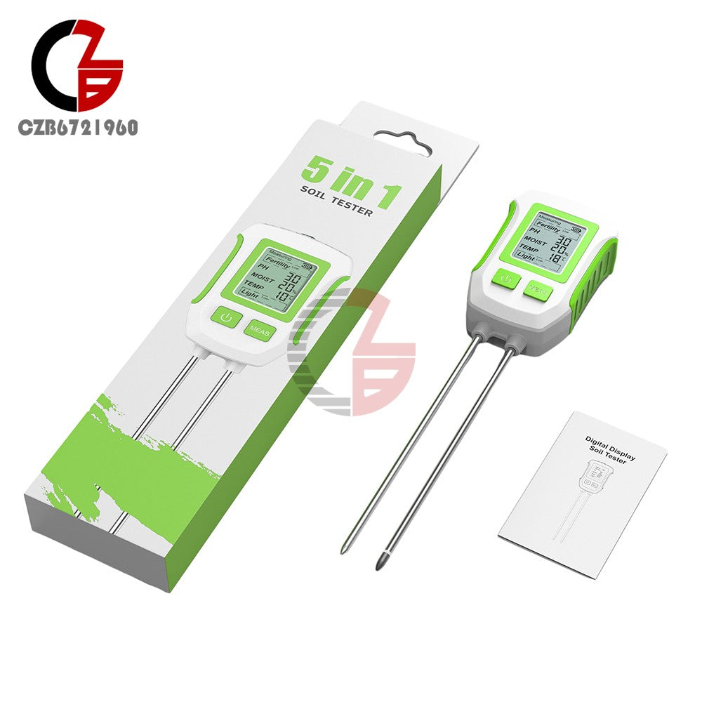 ya 26 5-in-1 LCD Soil Tester Dual-Probe Moisture Meter PH Fertility Temp Light Meter