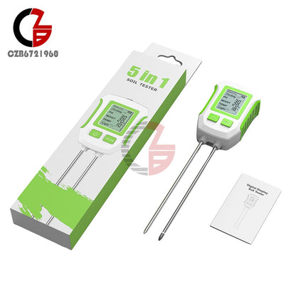 ya 26 5-in-1 LCD Soil Tester Dual-Probe Moisture Meter PH Fertility Temp Light Meter