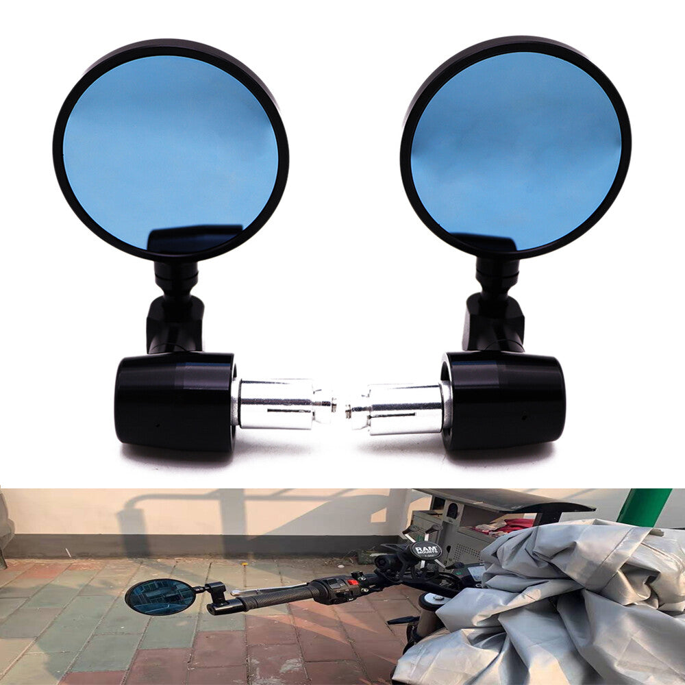ya 4 6.21 Motorcycle Black 7/8 Handle Bar End CNC Aluminum 3 Round Rearview Side Mirror