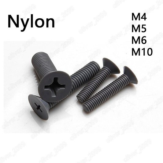 Gray Plastic Nylon Phillips Cross Countersunk Flat Head Screws M4 M5 M6 M10