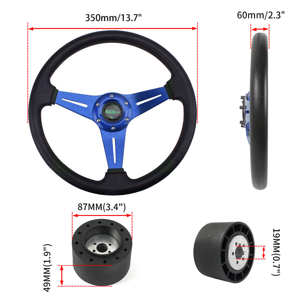 ya 1 7.4 Blue 14INCH Marine Boat Steering Wheel+3 Spokes 3/4 Keyway Hub Adapter