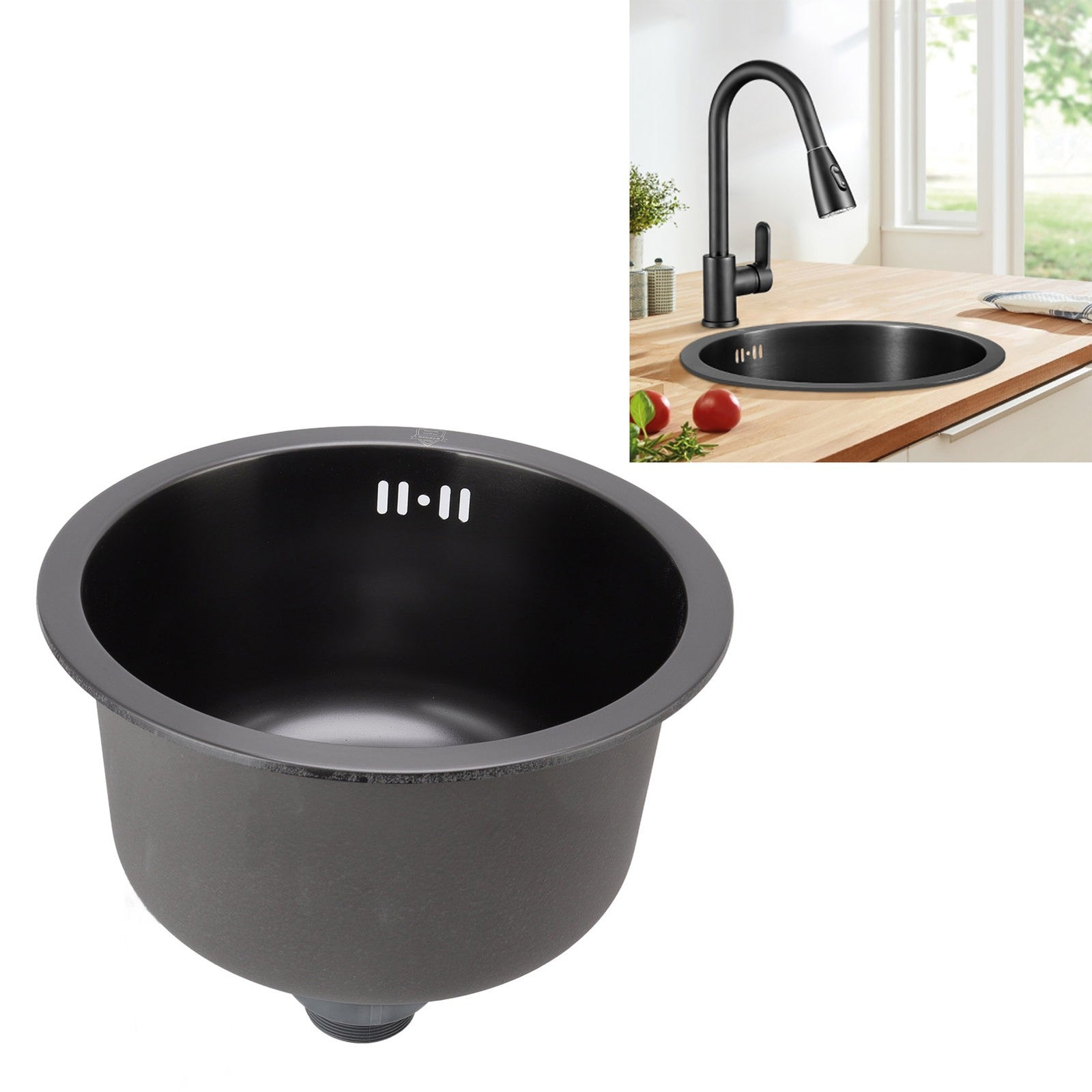 ya 14 Black Round Kitchen Sink Bar Stainless Steel Basin Single Bowl With