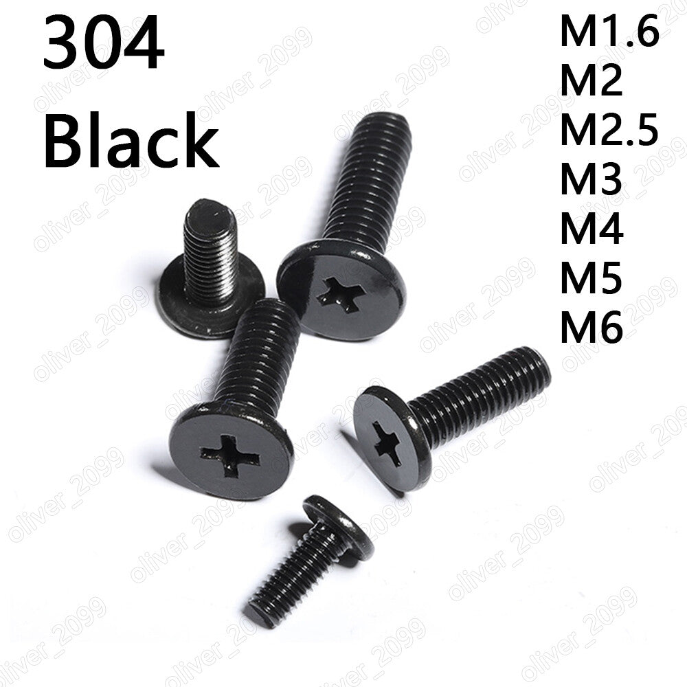 Black 304 Stainless Steel Phillips Utrathin Flat Head Screws M1.6 M2 M3 M4 M5 M6