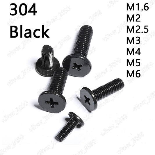 Black 304 Stainless Steel Phillips Utrathin Flat Head Screws M1.6 M2 M3 M4 M5 M6