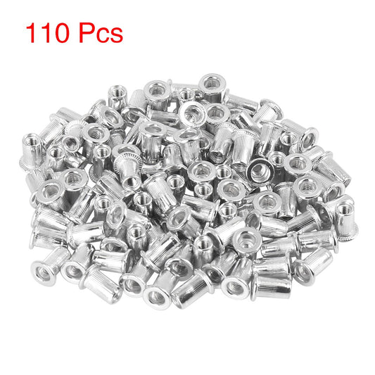 ya 2 7.15 110 Pcs M3 Silver Tone Aluminum Alloy Car Flat Head Rivet Nut Threaded Insert