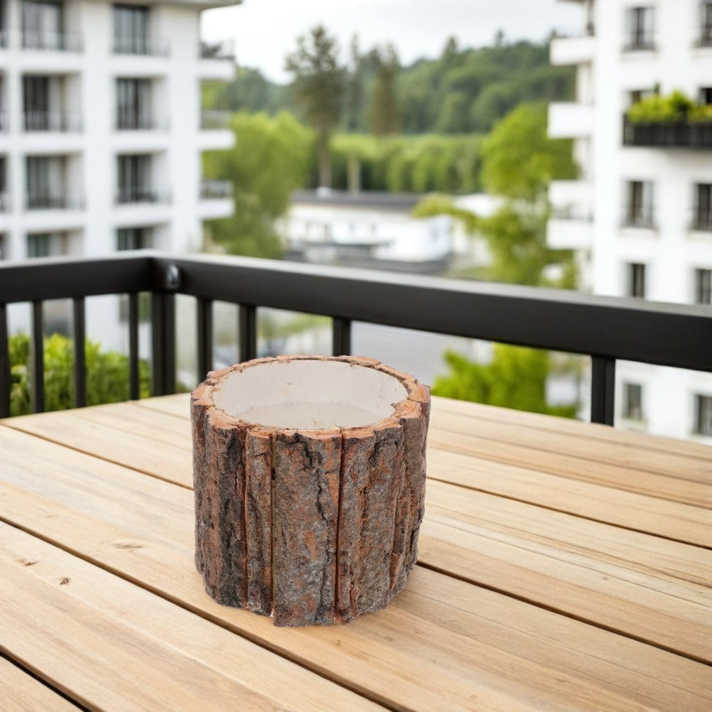 ya 14 Wood Flower Arrangement Bucket Rustic Bark Texture Planter 12 cm Tall