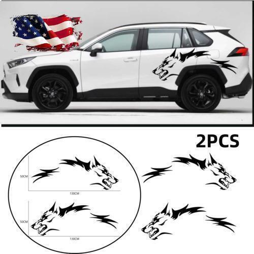 ya 1 7.8 2PCS Wolf Fashion Car Door Side Vinyl Decal Sticker Black PVC 130*45cm Universal