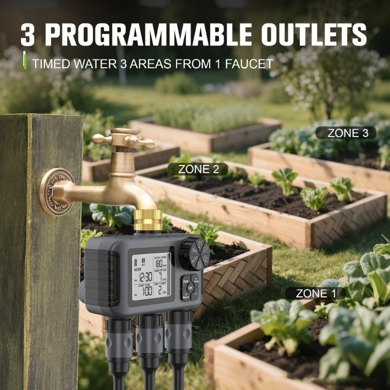ya 14 Automatic Plant Watering Device Double Hose Timer Large Display For Outdoor