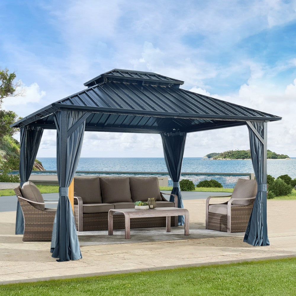 ya 28 12'¨G12' Hardtop Gazebo Gray- Galvanized Steel Double Roof, Aluminum Frame