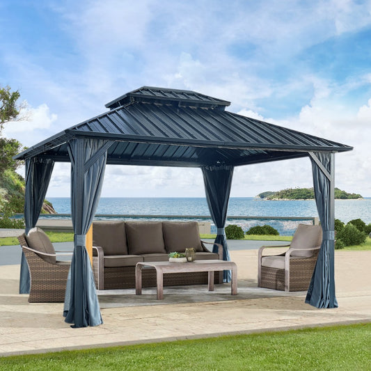 ya 28 12'¨G12' Hardtop Gazebo Gray- Galvanized Steel Double Roof, Aluminum Frame