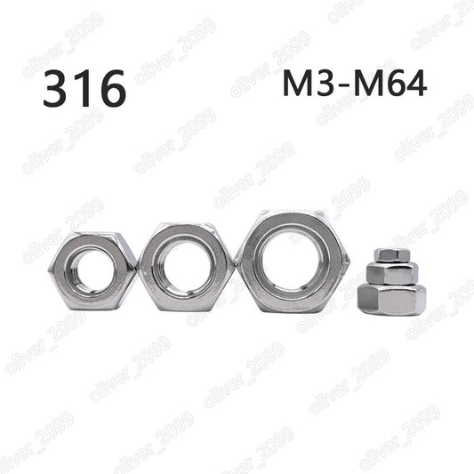316 Stainless Steel DIN934 Hexagon Nuts Hex Nuts M3 M4 M5 M6 M8 M10 M12 M14 M64