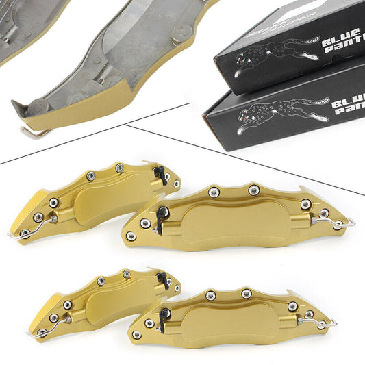 ya 12 10.31 3D Metal Brake Caliper Covers Front & Rear Large+Medium Car GOLD Universal 4pcs