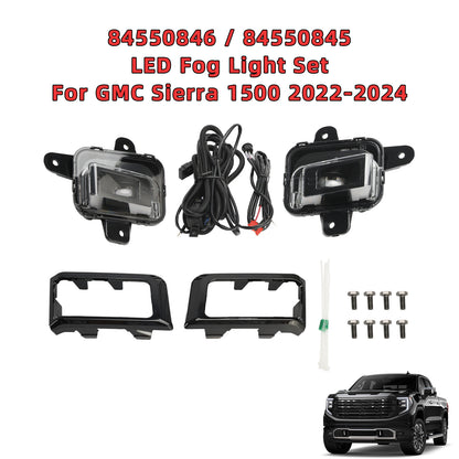 ya 1 8.12 baidi Front Bumper LED Fog Light + Cover +Wire Harness for GMC for Sierra 1500 2022-2024