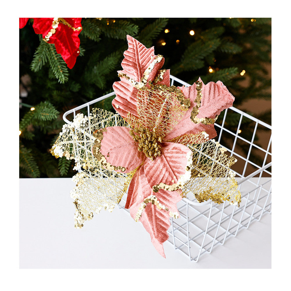 ya 25 Pink Net Velvet Flower Decoration for Holiday Trees and Wreaths