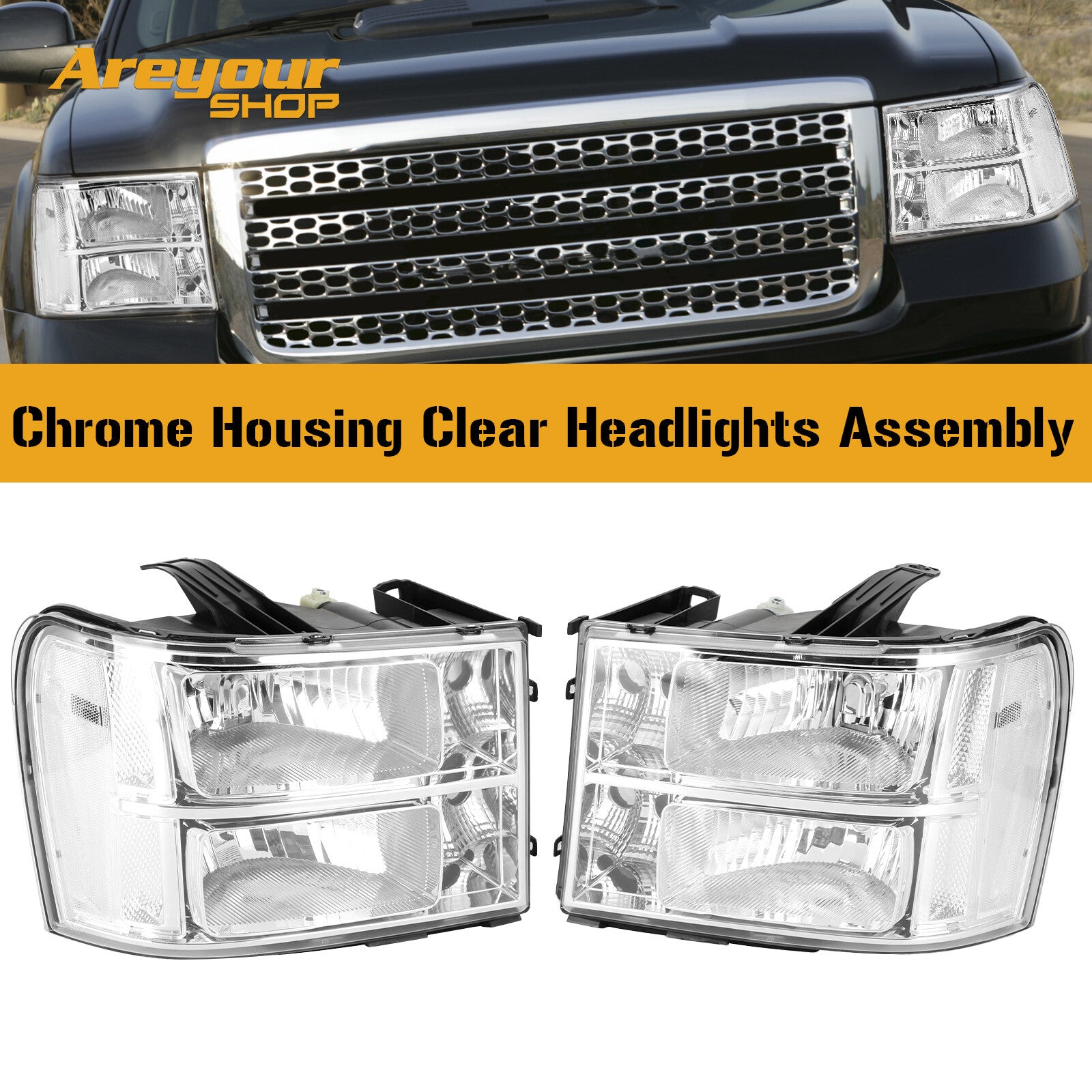 ya 1 8.5.1 Chrome Clear Headlights Assembly for GMC for Sierra 1500 2500HD 3500HD 2007~2014 B