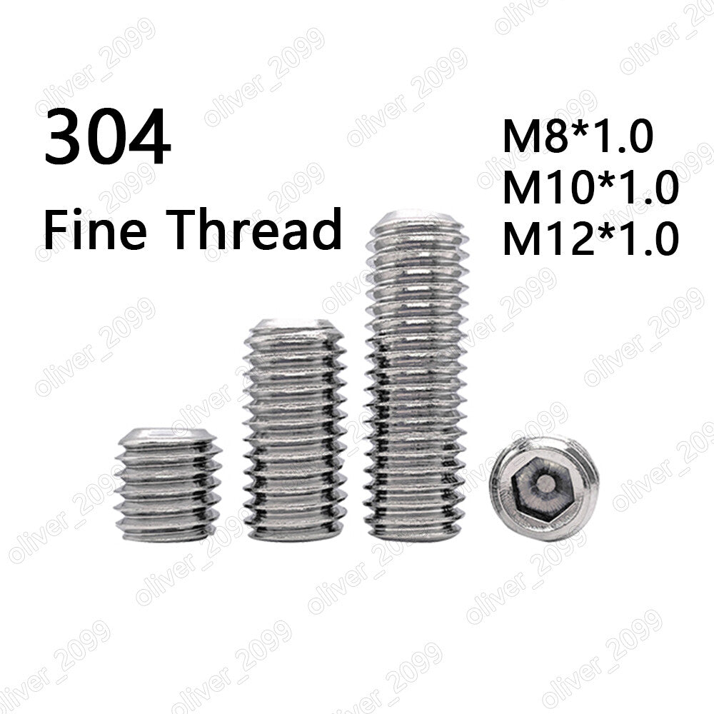 Fine Thread 304 Stainless Steel Hex Socket Set Screws Flat Point Grub Screws