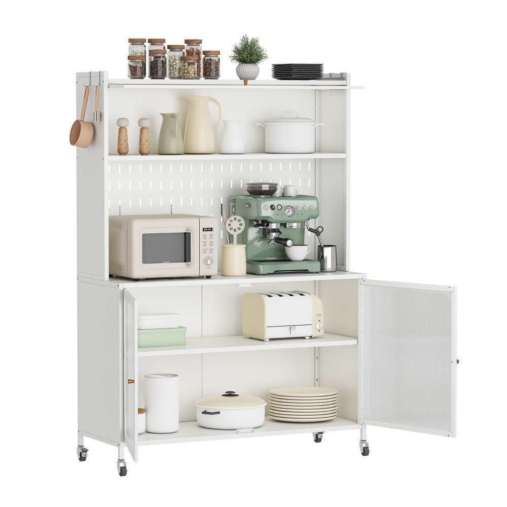 ya 28 Kitchen Pantry Cabinet White - Tall Storage with Glass Doors, Adjustable Shelves
