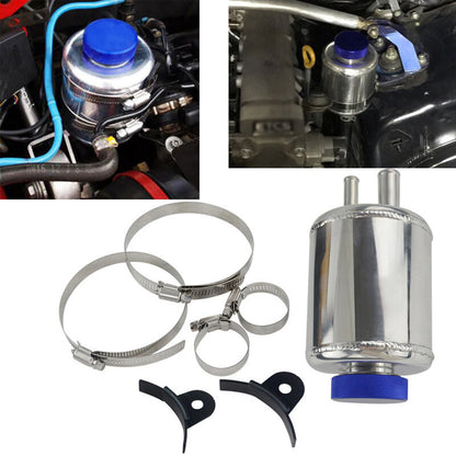 ya 5 8.7 Universal Aluminum Car Auto Power Steering Fluid Reservoir Tank Clamps Silver