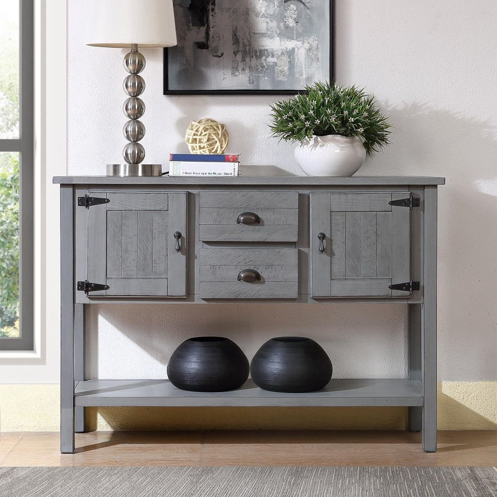 ya 28 Antique Gray 48'' Retro Solid Wood Sideboard Console Table - 2 Drawers+Cabinets