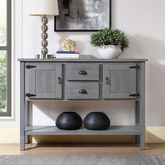 ya 28 Antique Gray 48'' Retro Solid Wood Sideboard Console Table - 2 Drawers+Cabinets