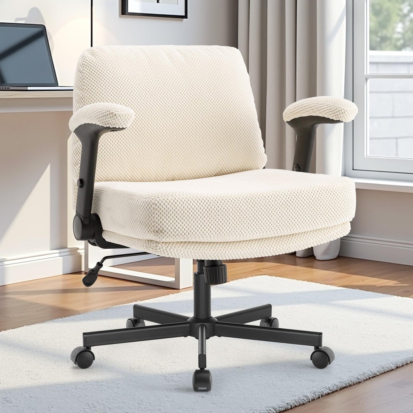 ya 28 Comfy Cross Chair Beige W/Swivel Wheels & Flip Arms - Home Office Furniture