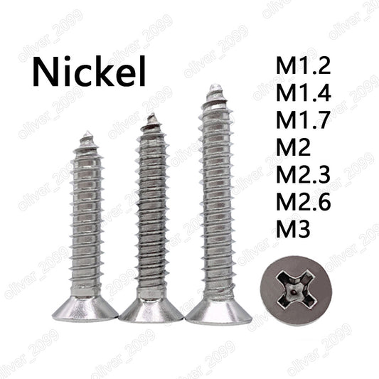 Nickeled Steel Phillips Countersunk Self Tapping Sheet Metal Screws M1.2 M2 M3